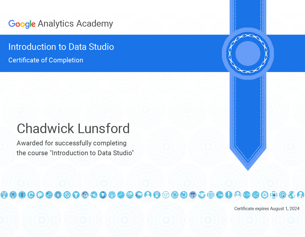 Chadwick Lunsford - Introduction to Data Studio Certified
